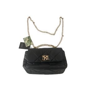 Badgley Mischka NWT Black Diamond Quilting Small Gold Chain Crossbody Bag